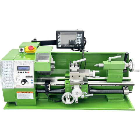 Techtongda Mini Metal Lathe 8X16 inch Benchtop Turning Machine With 1100W Motor Auto Feed and controls for precision machining.