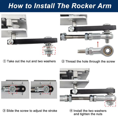 JQDML 24V reciprocating linear actuator with suction cup and mounting hardware; adjustable stroke 1.18–6 in, views.