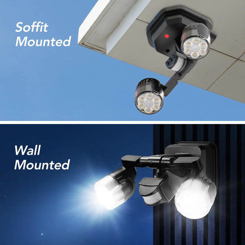 Tough As Nails Adjustable Dual Head Hardwired LED Flood Light With Smart Motion Sensor For Rugged Outdoor Security Providing Straight Up 5000K Daylight Clarity And Smooth IP65 Waterproof Protection