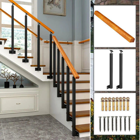 Top Notch Outdoor Wooden Railing For Two To Five Steps Crafted With Heavy Gauge Iron Posts on stylish indoor staircase.