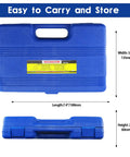 Impact Socket Adapter And Reducer Set With Universal Joint Swivels, Eleven Piece Kit From One Quarter Inch To One Inch Drive, CrMo Steel, Storage Case, Pro Grade For Auto Repair, Maintenance And DIY Projects, blue case shown with dimensions