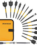 Heavy Duty 14 Piece Spade Drill Bit Set With Six Inch Quick Load Extension includes various paddle bits for precise woodworking.