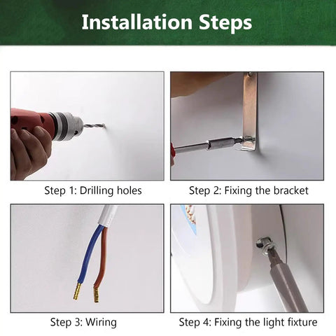 Installation steps for MECOLA Round Resin Accent Wall Sconce Small Glass Globe Shade Wall Lamp, including drilling and wiring.
