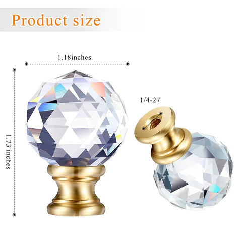 Crystal Lamp Finials 2 Pack Diamond Textured Glass Knobs With Clear Top Caps Polished Chrome Base And 1-3/4 Inch Shade Screws Gold Base Accent For A Slick Modern Table Lamp Upgrade shown with dimensions