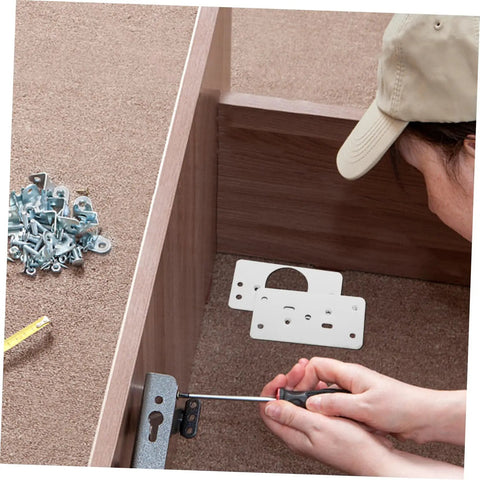 Person installing Cabinet Hinge Repair Plate For Easy DIY Door Fixes Quick Install Plate For Cabinet Doors Safe Rounded Edges