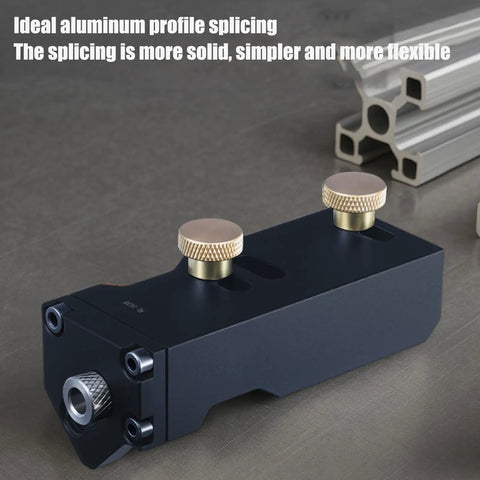 Premium Aluminum Extrusion Tap Guide Adjustable Universal Drill Jig For Metalworking shown with brass knobs and aluminum profile.