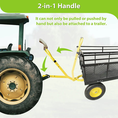 2-In-1 ATV UTV Trailer Cart With Removable Sides attached to tractor