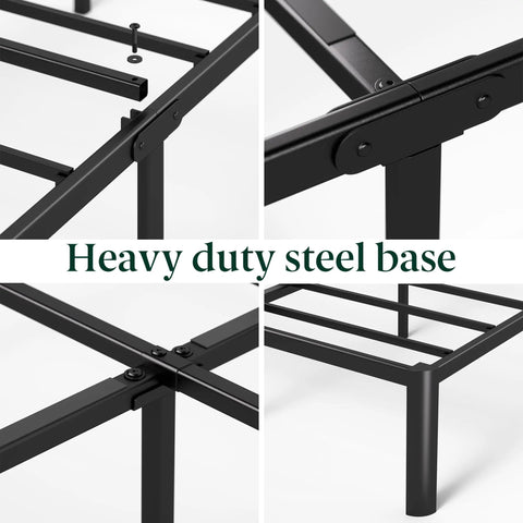 Heavy Duty Steel Platform Bed For Full Size Mattresses close-up of sturdy slats and metal frame design in matte black finish