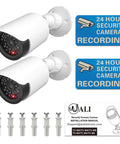 Two Pack Fake Security Camera Dome With LED Light Realistic Dummy CCTV Look For Indoor And Outdoor Use No Motorized Pan Includes Security Alert Stickers And Decals White Budget Friendly Easy Install For Home Or Office Security
