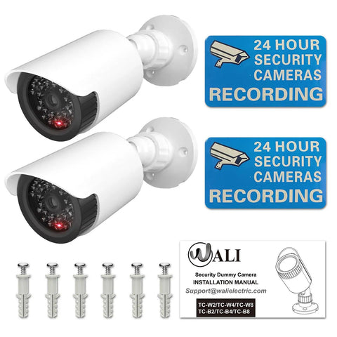 Two Pack Fake Security Camera Dome With LED Light Realistic Dummy CCTV Look For Indoor And Outdoor Use No Motorized Pan Includes Security Alert Stickers And Decals White Budget Friendly Easy Install For Home Or Office Security