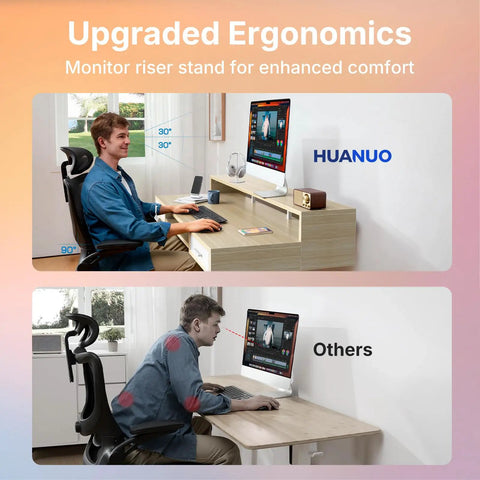 Person using Electric Standing Desk 55 Inch By 26 Inch With 24.4 Inch Large Keyboard Tray And Two Drawers C Clamp Mount Compatible