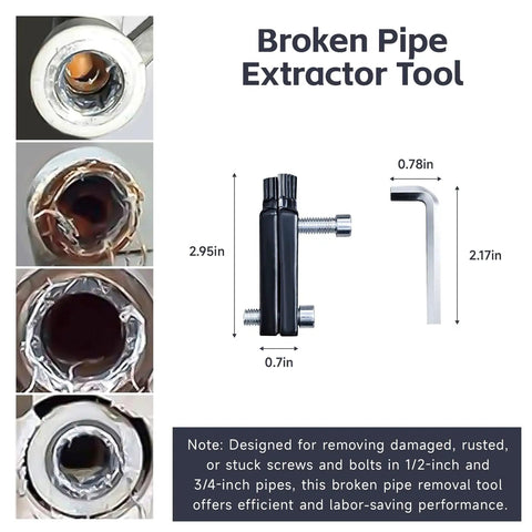 Broken Pipe Extractor Tool designed for 1/2 inch to 3/4 inch pipes, featuring compact size and efficient extraction performance.