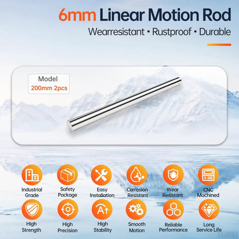 Get Smooth Motion With This 2 Pack 6mm X 200mm Linear Motion Rod Set, showing a C45 steel linear shaft for CNC projects.
