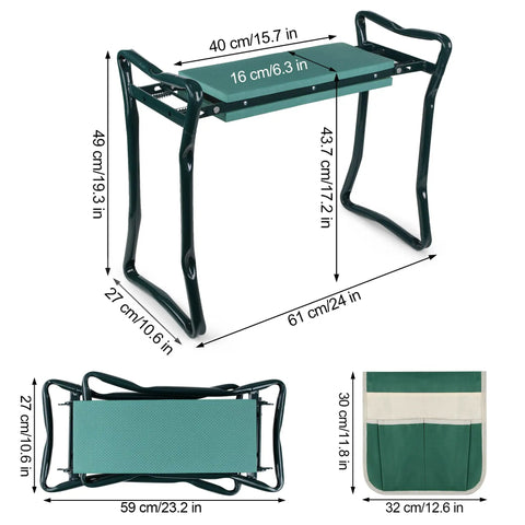 Foldable Garden Kneeler And Seat With Heavy Duty Steel Frame All In One Large Tool Pouch Wider EVA Foam Pad Easy Fold Design