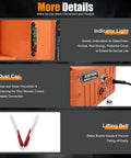 NOLANTISI 3-in-1 electric hoist winch in orange housing; infographic shows indicator light, dust cap, lifting belt