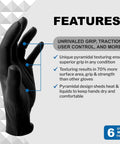 Heavy Duty Black Nitrile Work Gloves For Trades Pros Featuring Serious Textured Grip And Powder Free Latex Free Industrial Grade Protection Tough As Nails For Mechanics And Real Gritty Job Sites Daily with unique pyramidal texture and grip.