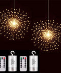 2 Pack Starburst Sphere Lights With 200 LED Bulbs, 8 Modes Dimmable Remote Control, Battery Operated Copper Wire Fairy Lights