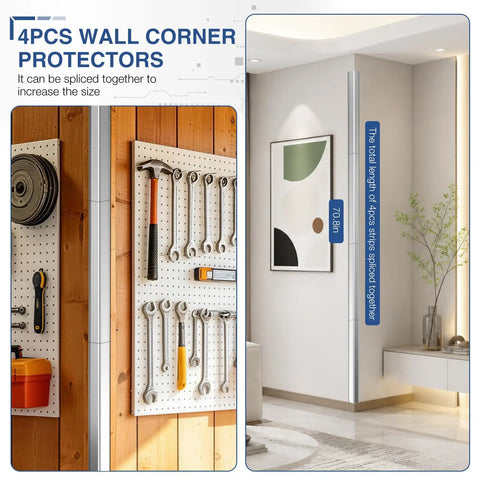 Hella Sick 4 Pack Stainless Steel Wall Corner Protectors on wall with tools, measuring 70.8 cm, durable and rust-proof.
