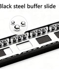 Close-up of Heavy Duty Side Mounted Ball Bearing Drawer Slides Three Section Full Extension Cold Rolled Steel Cabinet Tracks with steel ball bearings.