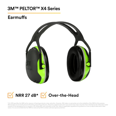 X Series X4A Over Ear Hearing Protection Earmuffs With 27 dB NRR Over The Head Headband Black And Green Killer Noise Blocking For Construction Manufacturing Electrical Sanding Pack Of 1