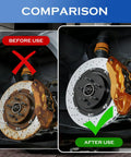 Comparison of brake disc before and after using Clean Sweep Rust Removal 5 Piece Wheel Hub Cleaning Kit With 3 Grinding Discs And Polish Pads Designed For Half Inch Drills Sedan Coupe And Pickup Trucks.