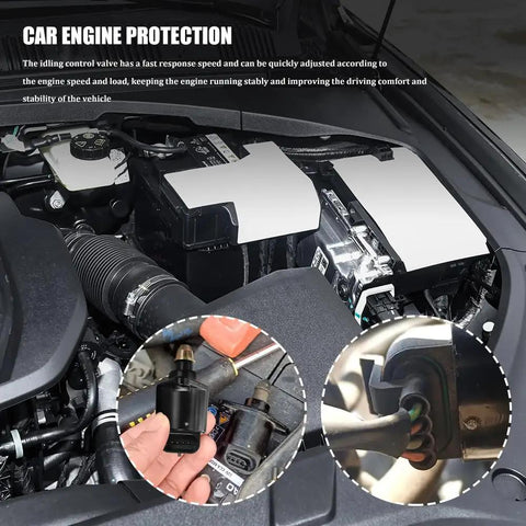 Car engine with Idle Speed Control Valve IAC Sensor Replacement For King Kong Idle Motor 90380 10526 installed, close-up view