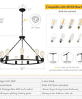 Black Wagon Wheel Chandelier Total Showstopper Lighting Fixtures 32 in diameter, 22 in tall, matte black, 9 light pendant.