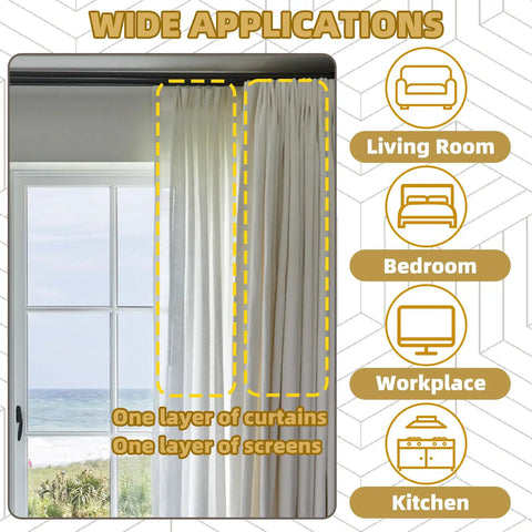 Heavy Duty Dual Curtain Rod System With Wall Mount Track And Aluminum Alloy Brackets, Decorative Round Finials, Silent Operation, Ideal For Bedroom Living Room And Hotel Windows, Golden Finish, 1.8m Length with curtains and sheers by window