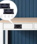 Two Pack Black Vintage Ring Pull Handles With Screws Heavy Duty Zinc Alloy Cabinet Hardware installed on white desk drawer.