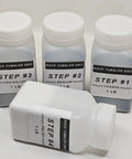 4 Step Rock Tumbler Grit And Polish Refill Kit With Silicon Carbide Grit For Coarse To Final Polish Includes 60 180 400 1000 Grits For Any DIY Rock Tumbler Or Stone Polisher showing four labeled jars of grit for polishing.