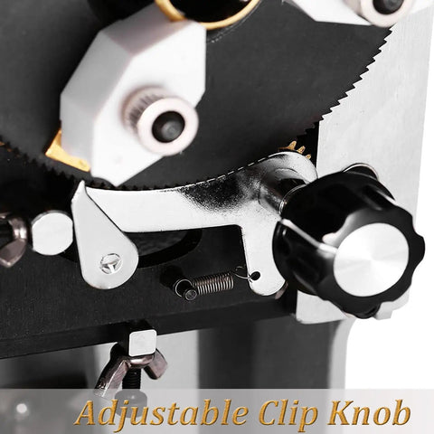 Close-up of adjustable clip knob on Professional Double Sided Dial Ring Engraver Featuring Hella Precise Hard Alloy Pen Tip For Sleek Inner Jewelry Marking And 1.5Mm To 2.0Mm Sturdy Letter Blocks.