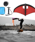 Dope Inflatable Surf Wing For Wing Foil And Wind Foil Surfing kit with pump, rope, and storage bag on ocean waves