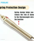 K-type thermocouple probe with stainless steel spring guard, M8 screw thread, braided lead