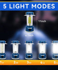 Rechargeable LED Camping Lantern With Beast 2000 Lumen Brightness 360 Degree Beam Five Modes shown in blue color, 11x6.7 inches.