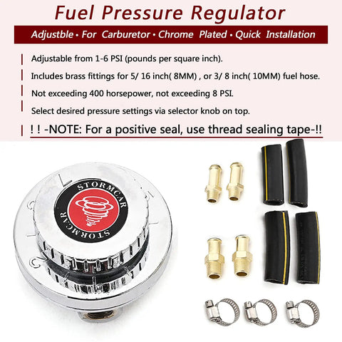 Adjustable Gunmetal Fuel Pressure Regulator Kit For Carburetors And Engines Universal FPR With 1 To 5 PSI Range components