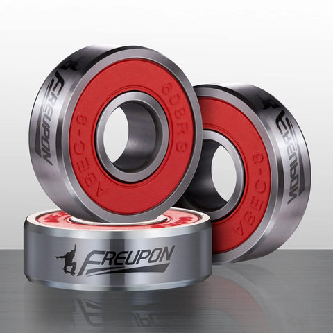 Skateboard Bearings Set Eight Pack High Speed 608RS ABEC9 with Chrome Steel Rims and Red Shield for Fast Spins