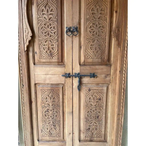 Hand Carved Barn Door In Natural Brown Finish Customize Your Size Double Sliding Or Single Hinged Interior Exterior Front Door Antique Modern Style Made To Order No Glass Or Hardware Included