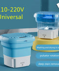 Compact Portable Mini Washing Machine Foldable Washer With Spin Dryer Bucket, dual units, blue plastic material, 110-220V