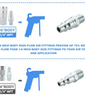 Diagram of Heavy Duty 3 By 8 Inch High Flow Air Coupler And Plug Kit With 1 By 4 Inch NPT Threads Steel 9 Piece Air Compressor Hose Fittings Set, showing air flow comparison.