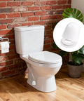 Universal Toilet Bolt Caps Pack of 6, White 1.44 Inch Round Push On Covers With Washers installed on toilet floor bolts in bathroom
