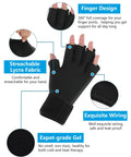 Arthritis Relief Finger Ice Glove With Adjustable Wrist Strap For Women And Men, showing Lycra fabric and gel insert details.