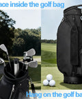 Telescopic Golf Ball Retriever Tube with Adjustable Aluminum Alloy in a golf bag on a course with balls and a golf bag