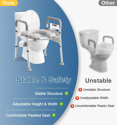 Rock Solid Heavy Duty Raised Toilet Seat With Secure Side Handles For Seniors And Mobility Needs Supports Up To 400 Pounds Built Tough Aluminum Frame Non Slip Rubber Feet