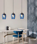 Capri Blue Teardrop Glass Pendant Lights Set For Kitchen Island And Dining Room Dope Handcrafted Bubble Art Hanging Fixtures Three Pack