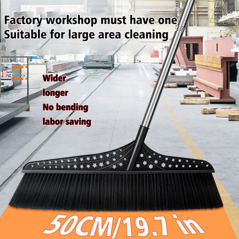 Heavy Duty Outdoor Angle Broom With 20 Inch Wide Base And 51 Inch Extended Handle Sweeper Featuring Stiff Bristles For Fast Driveway Dirt Pickup While Skipping The Bending BS On Concrete Surfaces Anytime in a factory setting.