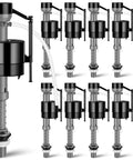 Heavy Duty Eight Count Toilet Fill Valve Replacement Kit black adjustable flushing tank refill stopper assembly, 8 pack visible.