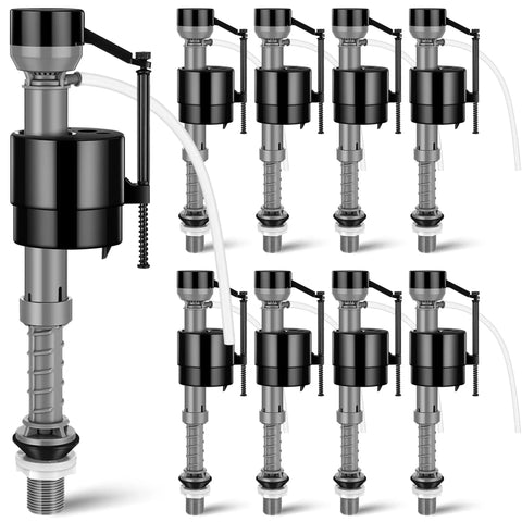Heavy Duty Eight Count Toilet Fill Valve Replacement Kit black adjustable flushing tank refill stopper assembly, 8 pack visible.