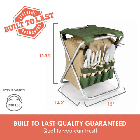 Garden Kneeler And Seat Folding Bench With Detachable Tote Organizer For Weeding And Yard Work, olive green and beige.