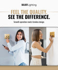 Two women using Solid Brass Rotary Dimmer Switch Smoother Than Butter Rotation Sleek Satin Finish For Home Decor.