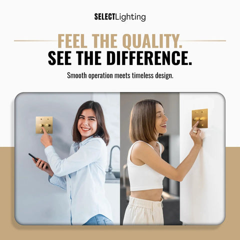 Two women using Solid Brass Rotary Dimmer Switch Smoother Than Butter Rotation Sleek Satin Finish For Home Decor.